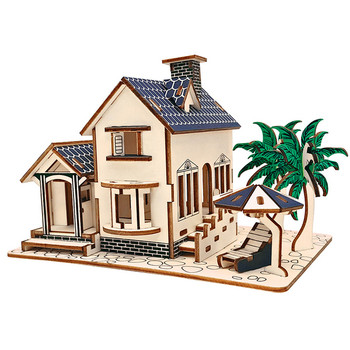3D дървен пъзел-къщичка
