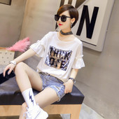 Tricou de damă cu mâneci largi și paiete