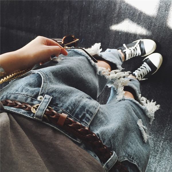 Blugi lungi de dama rupti cu talie inalta