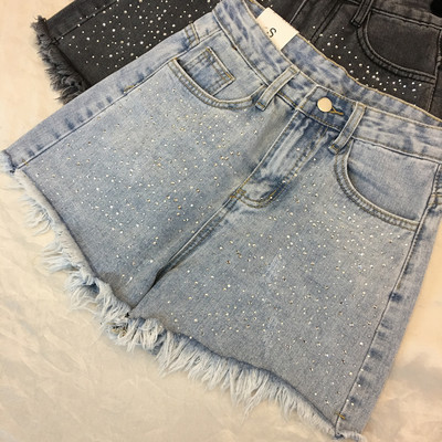 Γυναικεία short jeans με ψηλή μέση σε δύο χρώματα με πέτρες