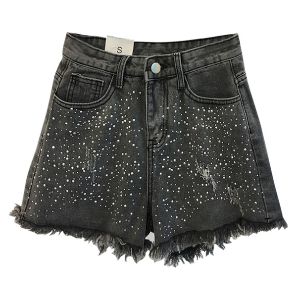 Γυναικεία short jeans με ψηλή μέση σε δύο χρώματα με πέτρες