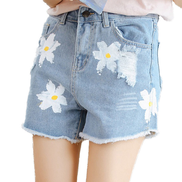 Blugi scurti de dama cu talie inalta si aplicatie