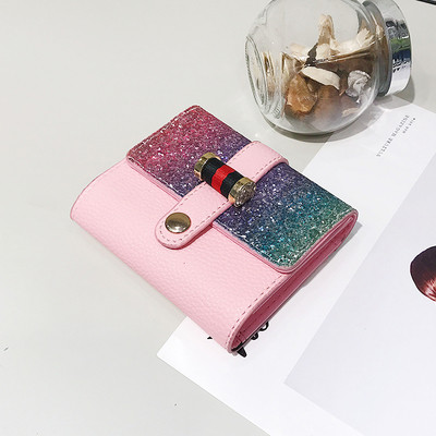 Γυναικείο μικρό πορτοφόλι με λαμπερό στοιχείο σε δύο χρώματα