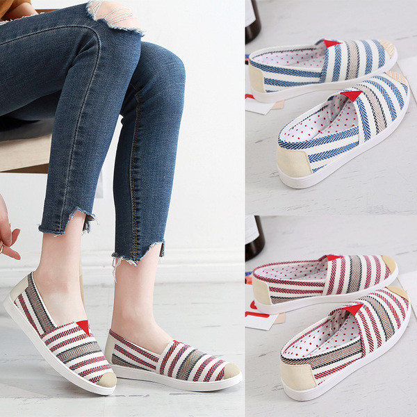 Mocasini de dama cu dungi in diferite culori