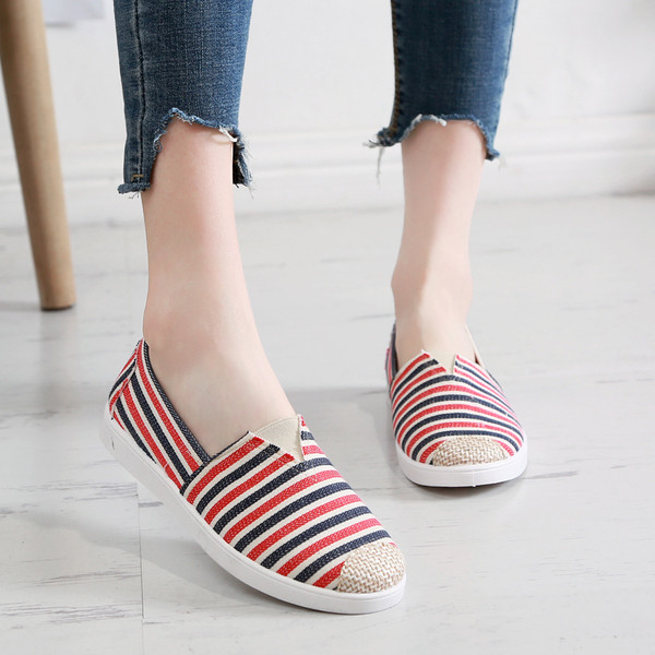 Mocasini de dama cu dungi in diferite culori