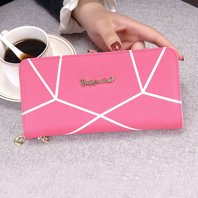 Дълъг дамски портфейл с метален надпис в пет цвята