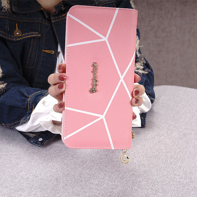 Дълъг дамски портфейл с метален надпис в пет цвята