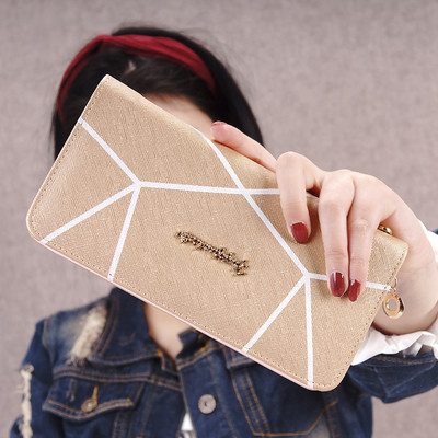 Дълъг дамски портфейл с метален надпис в пет цвята