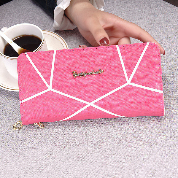 Дълъг дамски портфейл с метален надпис в пет цвята