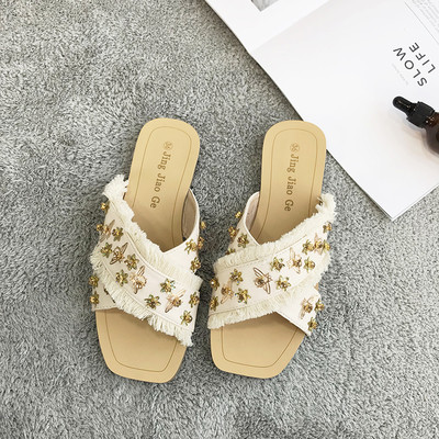 Papuci casual dama cu motive in negru si bej