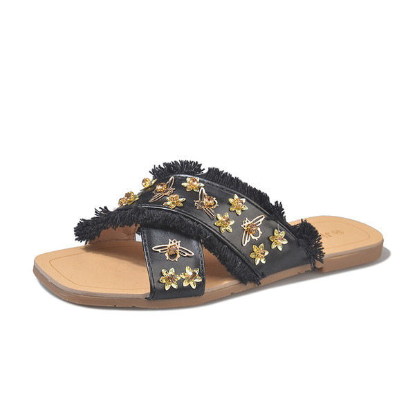 Papuci casual dama cu motive in negru si bej