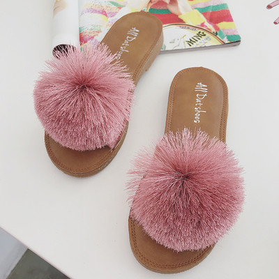Papuci casual dama cu puf mare in trei culori