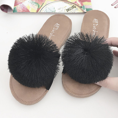 Papuci casual dama cu puf mare in trei culori