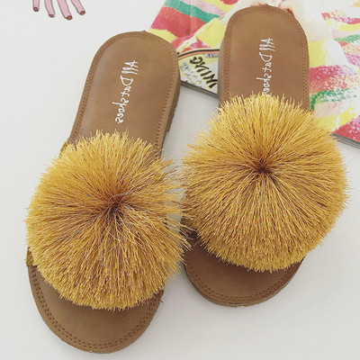 Papuci casual dama cu puf mare in trei culori