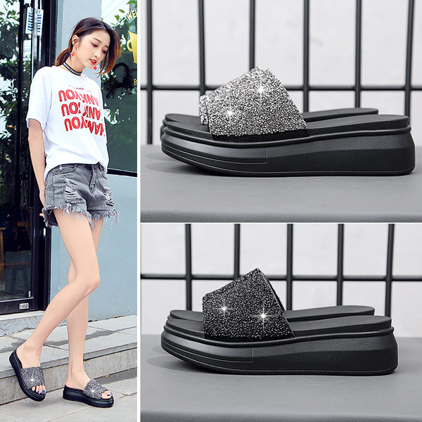 Papuci casual dama cu talpa inalta in doua culori