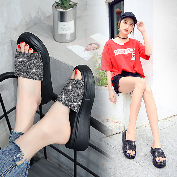 Papuci casual dama cu talpa inalta in doua culori