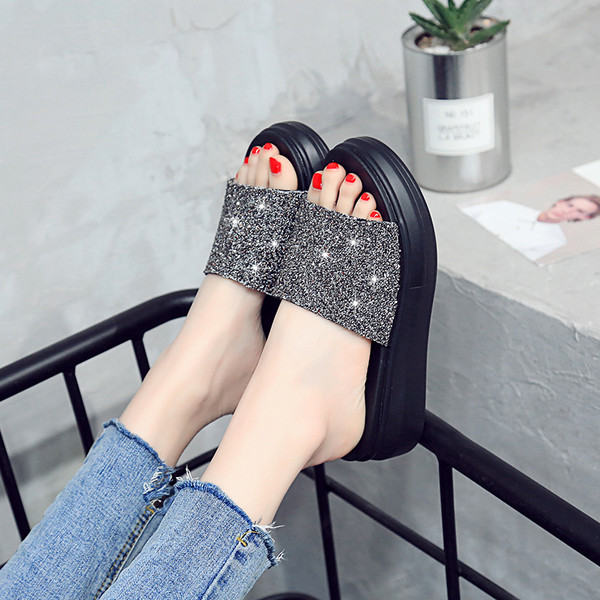 Papuci casual dama cu talpa inalta in doua culori