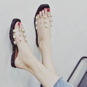 Papuci casual dama transparenti cu perle