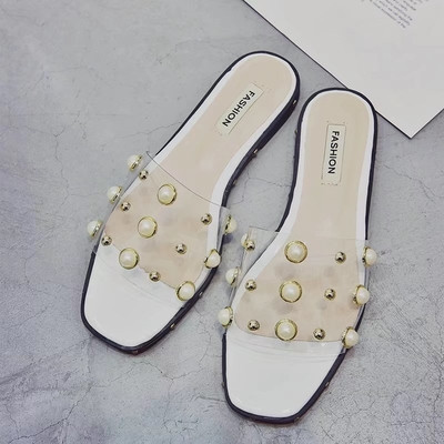 Papuci casual dama transparenti cu perle