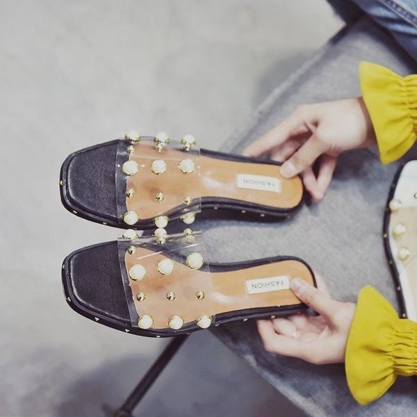 Papuci casual dama transparenti cu perle