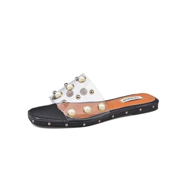 Papuci casual dama transparenti cu perle