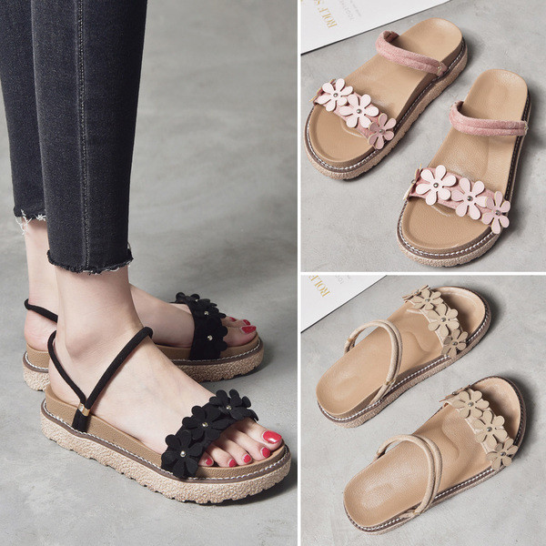 Papuci casual dama cu motive florale in diferite culori