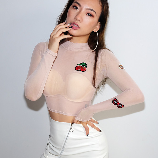 Bluză modernă din plasă pentru femei cu broderie