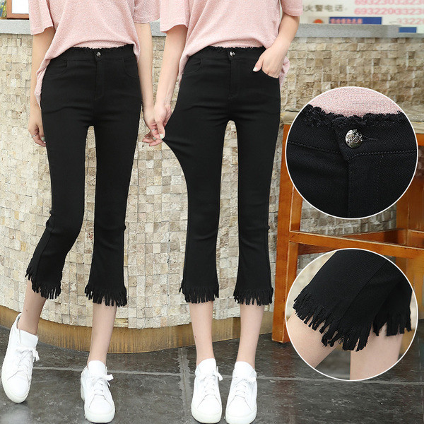 Jambiere de damă de zi cu zi în negru cu franjuri