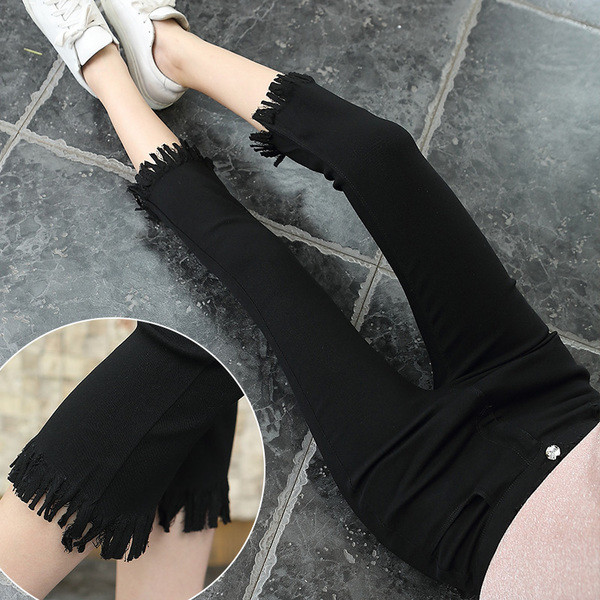 Jambiere de damă de zi cu zi în negru cu franjuri