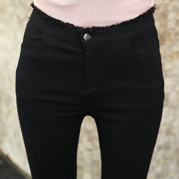 Jambiere de damă de zi cu zi în negru cu franjuri