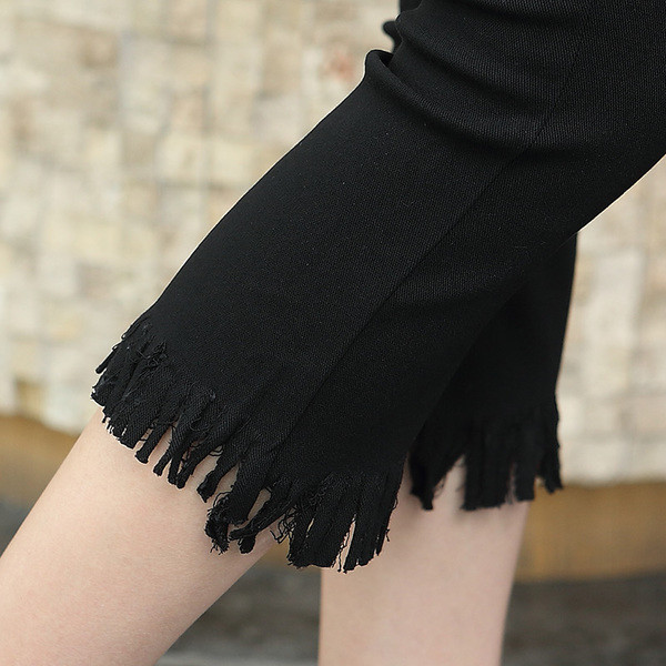 Jambiere de damă de zi cu zi în negru cu franjuri