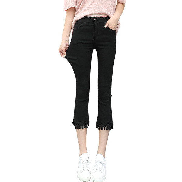 Jambiere de damă de zi cu zi în negru cu franjuri