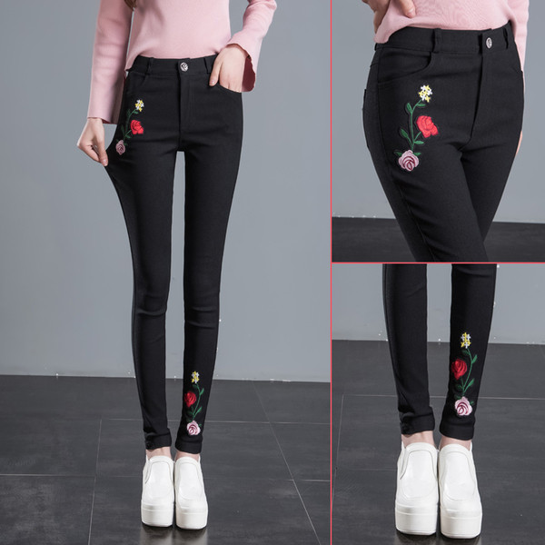 Jambiere de dama moderni in negru cu broderie