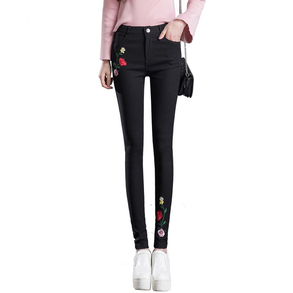 Jambiere de dama moderni in negru cu broderie