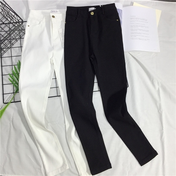 Jambiere de damă de zi cu zi cu talie înaltă în alb și negru