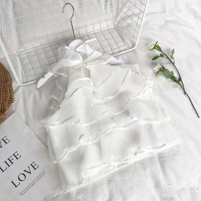 Стилен дамски къс потник с тюл в два цвята