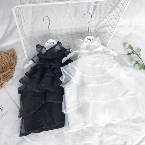 Стилен дамски къс потник с тюл в два цвята