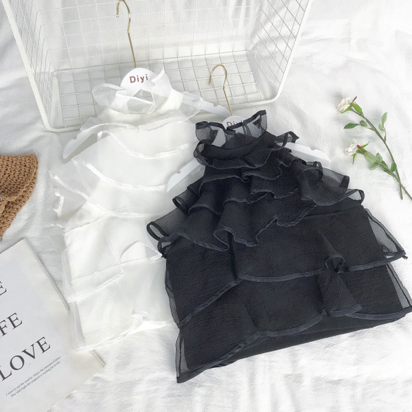 Стилен дамски къс потник с тюл в два цвята