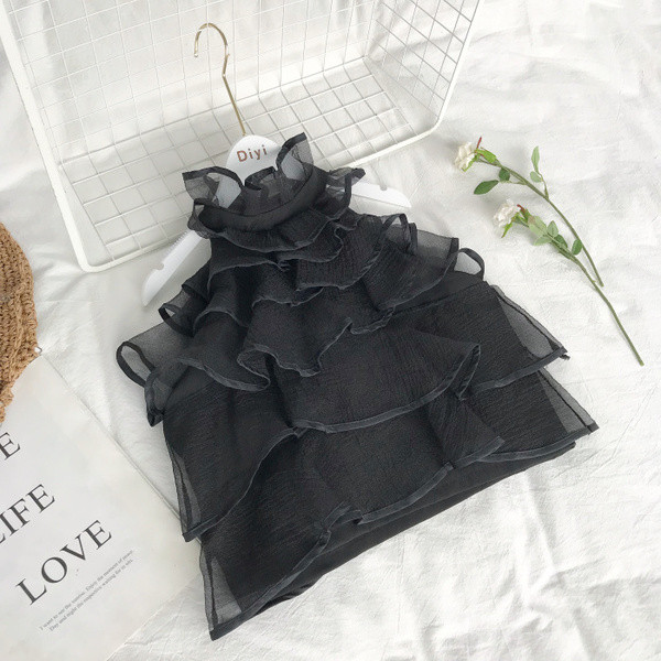 Стилен дамски къс потник с тюл в два цвята