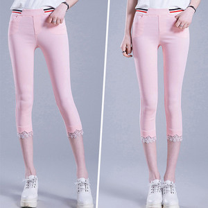 Jambiere dama cu margini colorate si dantela-7/8 lungime