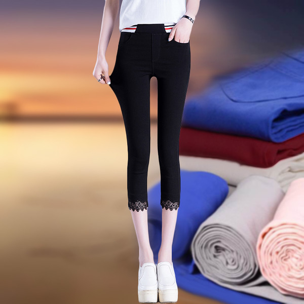 Jambiere dama cu margini colorate si dantela-7/8 lungime