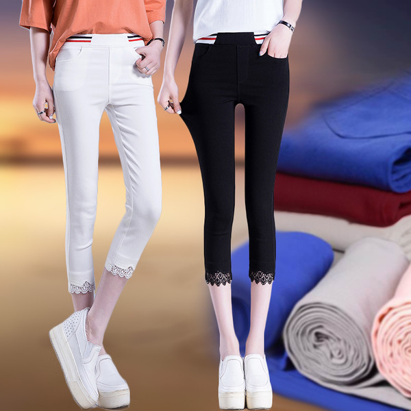 Jambiere dama cu margini colorate si dantela-7/8 lungime