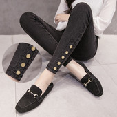 Jambiere de dama moderni cu talie inalta in doua culori cu nasturi de decor