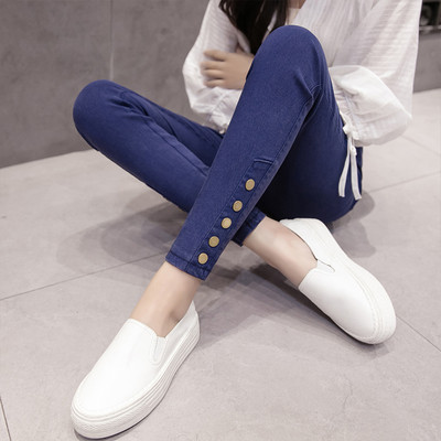 Jambiere de dama moderni cu talie inalta in doua culori cu nasturi de decor