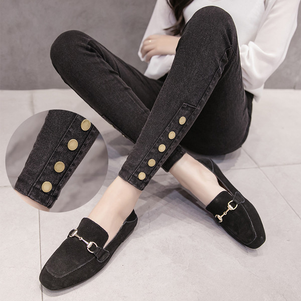 Jambiere de dama moderni cu talie inalta in doua culori cu nasturi de decor