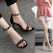 Sandale de dama moderne cu toc subtire in negru si bej