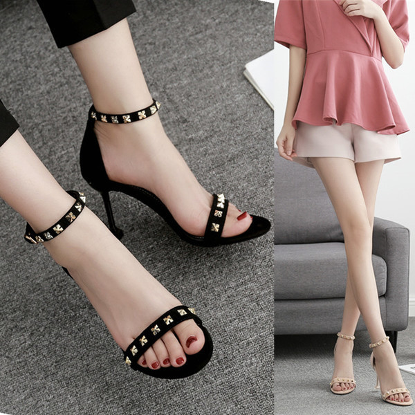 Sandale de dama moderne cu toc subtire in negru si bej