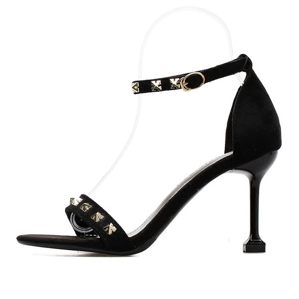 Sandale de dama moderne cu toc subtire in negru si bej