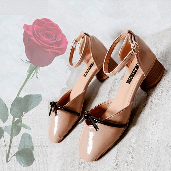 Sandale de dama moderne cu toc patrat jos in doua culori