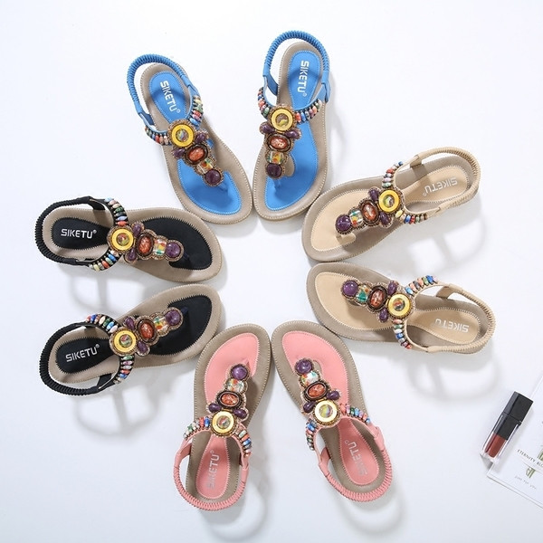 Дамски модерни сандали с 3D декорации етно стил в четири цвята